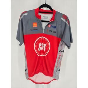 Peak 1 Mens Sz L Short Sleeve 3/4 Zip Cycling Jersey SOS Red White